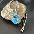 Men's Navajo Blue Spiderweb Turquoise Pendant Necklace | Sterling Silver | Authentic Native American Handmade | 16302