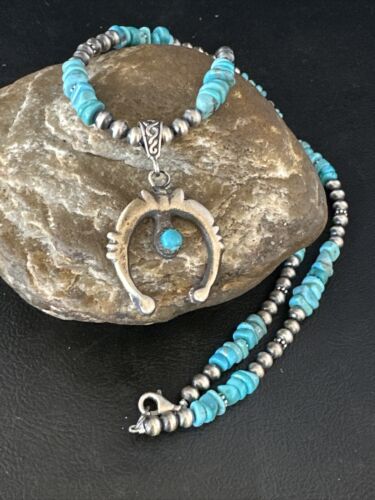 Navajo Kingman Turquoise Naja Pendant Necklace | Sterling Silver | Native American Handmade | 14834
