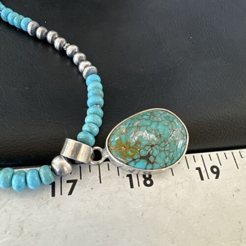 Navajo Blue Spiderweb Turquoise Pendant Necklace | Sterling Silver | Authentic Native American Handmade | 16936