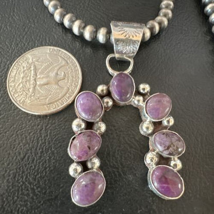 Navajo Horseshoe Naja Purple Sugilite Pendant Necklace | Sterling Silver | Authentic Native American Handmade | 15750