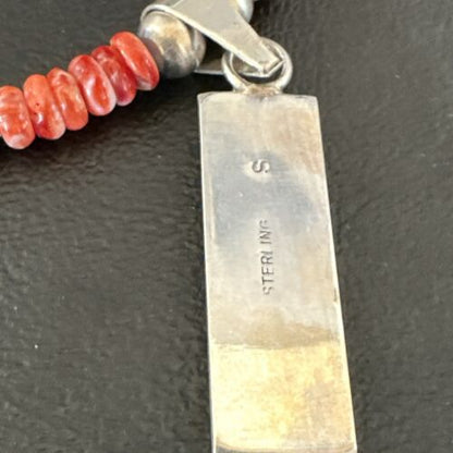Navajo Red Spiny Oyster Pendant Necklace | Sterling Silver Inlay | Authentic Native American Handmade | 16883