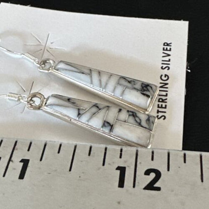 White Buffalo Turquoise Inlay Earrings | Navajo Sterling Silver | Authentic Native American Handmade | 15702