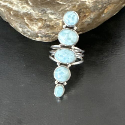 Navajo Blue Larimar Multi-Stone Ring | Authentic Native American Sterling Silver | Multi-Stone | Sz 8.5 | 16006