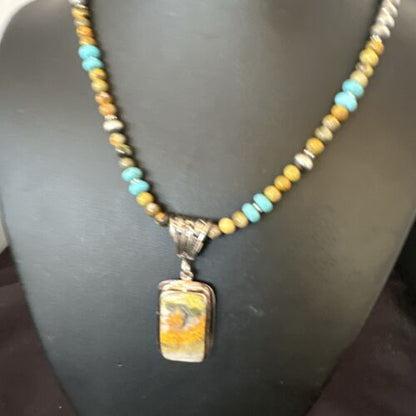 Men's BumbleBee Jasper Pendant Necklace | Navajo Pearls | Sterling Silver | Authentic Native American Handmade | 16882