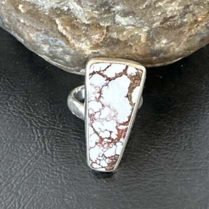 Men's and Women's Wild Horse Turquoise Navajo Ring | Sterling Silver | Sz 8 | Authentic Native American Handmade | 17351