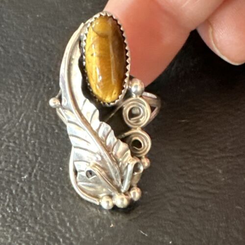 Navajo Coffee Tiger's Eye Ring | Sterling Silver | Sz 7 | Authentic Native American Handmade | 15408