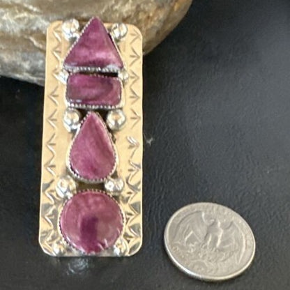 Navajo Purple Spiny Oyster Multi-Stone Ring | Authentic Native American Sterling Silver | Multi-Stone | Sz 8 | 15051