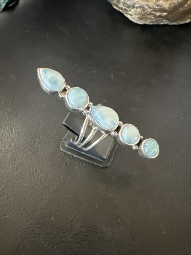Navajo Blue Larimar Cluster Ring | Authentic Native American Sterling Silver | Multi-Stone | Sz 8 | 15979