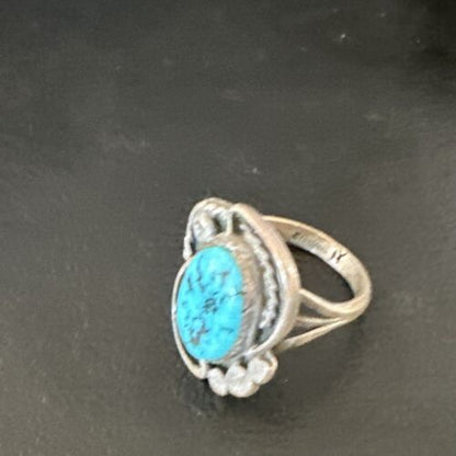 Navajo Blue Kingman Turquoise Ring | Sterling Silver | Sz 9 | Authentic Native American Handmade | 15893