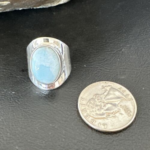 Navajo Blue Larimar Ring | Sterling Silver | Sz 8 | Authentic Native American Handmade | 16603