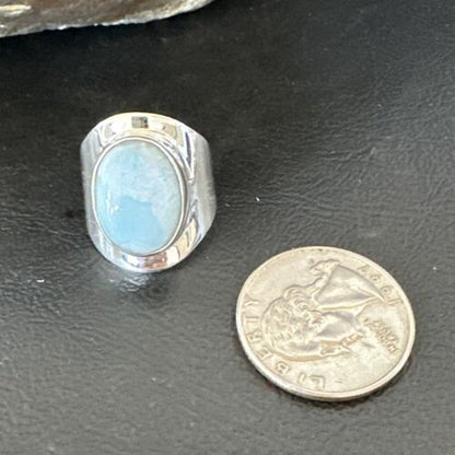 Navajo Blue Larimar Ring | Sterling Silver | Sz 8 | Authentic Native American Handmade | 16603