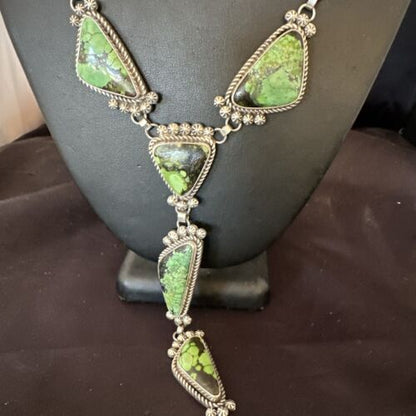 Navajo Green Spiderweb Turquoise Necklace | Men's Lariat | 30" | Authentic Native American Handmade | 17435