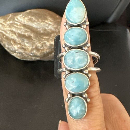 Navajo Blue Larimar Multi-Stone Ring | Authentic Native American Sterling Silver | Multi-Stone | Sz 8.5 | 15969