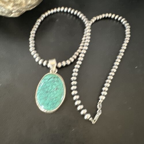 Navajo Blue Spiderweb Turquoise Pendant Necklace | Sterling Silver | Authentic Native American Handmade | 16292