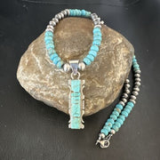 Men's and Women's Turquoise #8 Inlay Pendant Necklace | Navajo Sterling Silver | Authentic Native American Handmade | 17075