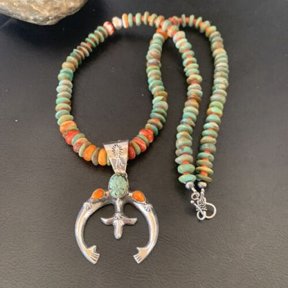 Navajo Turquoise Pendant Necklace | Sterling Silver | Native American Handmade | Naja 24" | 11569
