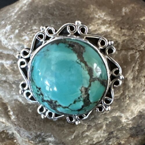 Navajo Blue Spiderweb Turquoise Ring | Sterling Silver | Sz 9.5 | Authentic Native American Handmade | 15493