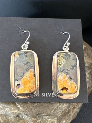 Navajo Bumblebee Jasper Earrings | Sterling Silver | Authentic Native American Handmade | 15841