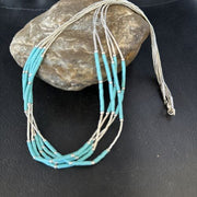 Turquoise 5-Strand Heishi Necklace | Liquid Sterling Silver | Authentic Native American Handmade | 15046