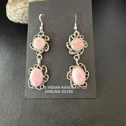 Navajo Pink Conch Shell Cluster Earrings | Sterling Silver | Authentic Native American Handmade | 15690
