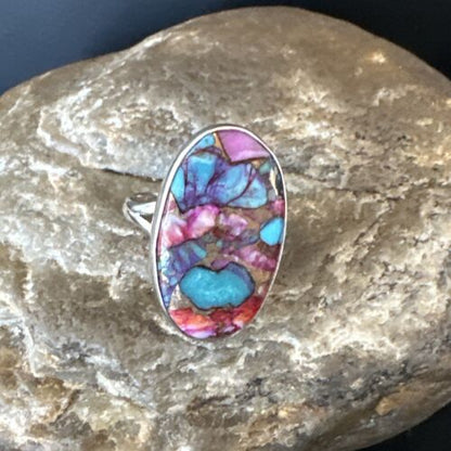 Navajo Turquoise Spiny Oyster Ring | Sterling Silver | Sz 8 | Authentic Native American Handmade | 16610