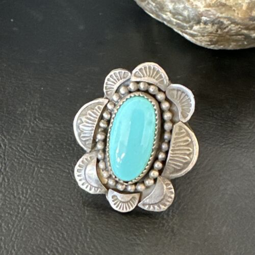Navajo Blue Kingman Turquoise Ring | Sterling Silver | Sz 7.5 | Authentic Native American Handmade | 15891 - Masha USA
