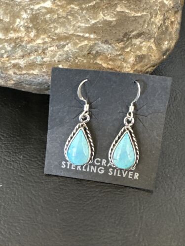 Women's Blue Ridge Turquoise Dangle Earrings | Navajo Sterling Silver | Authentic Native American Handmade | 16514