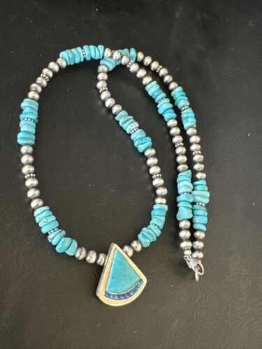 Navajo Kingman Turquoise Pendant Necklace | Sterling Silver | Native American Handmade | 14832