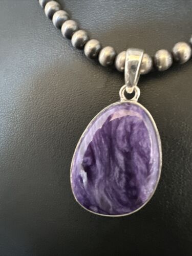 Navajo Pearls Purple Charoite Pendant Necklace | Sterling Silver Beads | Authentic Native American Handmade | 15517