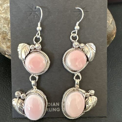 Navajo Pink Conch Shell Dangle Earrings | Sterling Silver | Authentic Native American Handmade | 17213