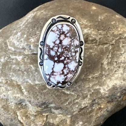 Navajo Wild Horse Turquoise Ring | Sterling Silver | Sz 7.5 | Authentic Native American Handmade | 16469