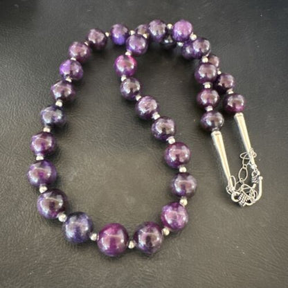 Navajo Purple Sugilite Round Bead Necklace | Sterling Silver | Indian | 20" | 17504 - Masha USA