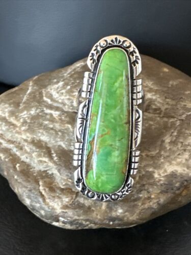 Women's Green Sonoran Turquoise Ring | Navajo Sterling Silver | Sz 9.5 | 16396