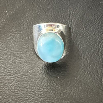 Womens Blue Larimar Navajo Sterling Silver Ring Size 7.5 17666