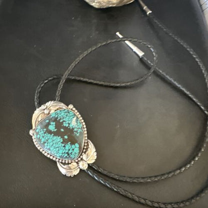 Men's Blue Spiderweb Turquoise Bolo Tie | Navajo Sterling Silver | Authentic Native American Handmade | 15012