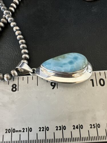 Navajo Blue Larimar Pendant Necklace | Sterling Silver Beads | Authentic Native American Handmade | 17565