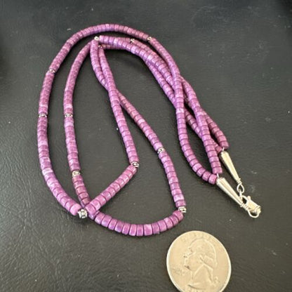 Stabilized Purple Sugilite Beads Necklace | Sterling Silver Tubes | 2-Strand | 17488