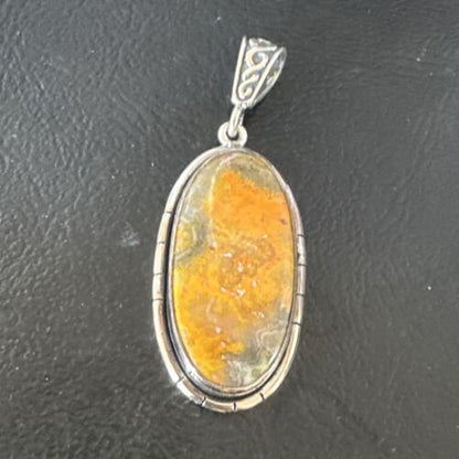 Navajo Bumblebee Jasper Pendant Necklace | Sterling Silver | Authentic Native American Handmade | 15958