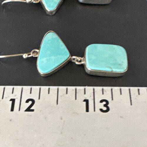 Navajo Blue Kingman Turquoise Dangle Earrings | Sterling Silver | Authentic Native American Handmade | 15121