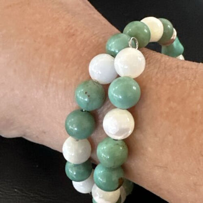 Turquoise Memory Wire Bracelet | Stainless Steel | Mother of Pearl Beads | 7" | 17629