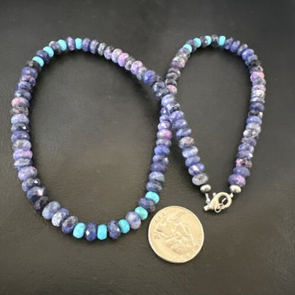 Navajo Faceted Purple Sugilite Turquoise Bead Necklace | Sterling Silver | 20" | 16453