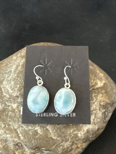 Navajo Blue Larimar Dangle Earrings | Sterling Silver | Authentic Native American Handmade | 17300