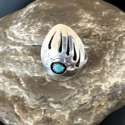 Navajo Blue Turquoise BearPaw Ring | Sterling Silver | Sz 7 | Authentic Native American Handmade | 15363