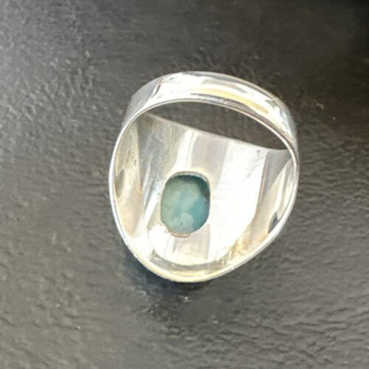 Navajo Blue Larimar Ring | Sterling Silver | Sz 8 | Authentic Native American Handmade | 16602