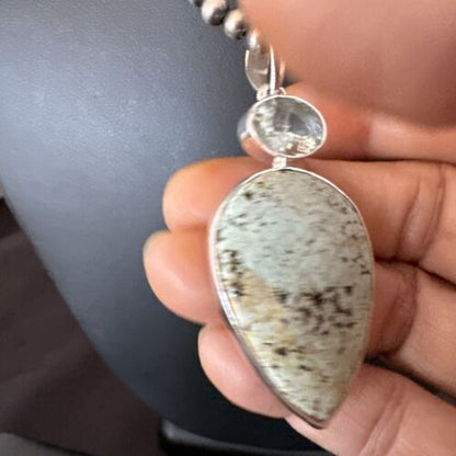 Navajo Women's Dry Creek Turquoise Topaz Pendant Necklace | Sterling Silver | Authentic Native American Handmade | 16306