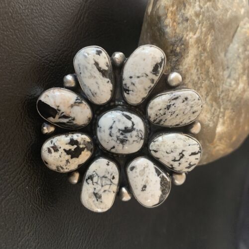 Navajo White Buffalo Turquoise Multi-Stone Ring | Authentic Native American Sterling Silver | Sz 7.5 | 11892