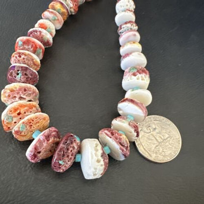 Navajo Blue Turquoise & Purple Spiny Oyster Bead Necklace | Sterling Silver | 21" | Authentic Native American | 17505