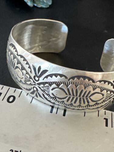 Native American Sterling Silver Navajo Stamped Cuff Bracelet | Authentic Handmade | 15984