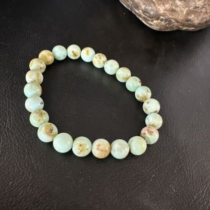 Women's Green Turquoise Stretch Bracelet | 8mm Stone | 7" | Authentic Native American Handmade | 15243