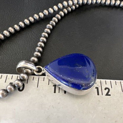 Navajo Blue Lapis Pendant with Pearls | Sterling Silver Necklace | 20" | Authentic Native American Handmade | 16670